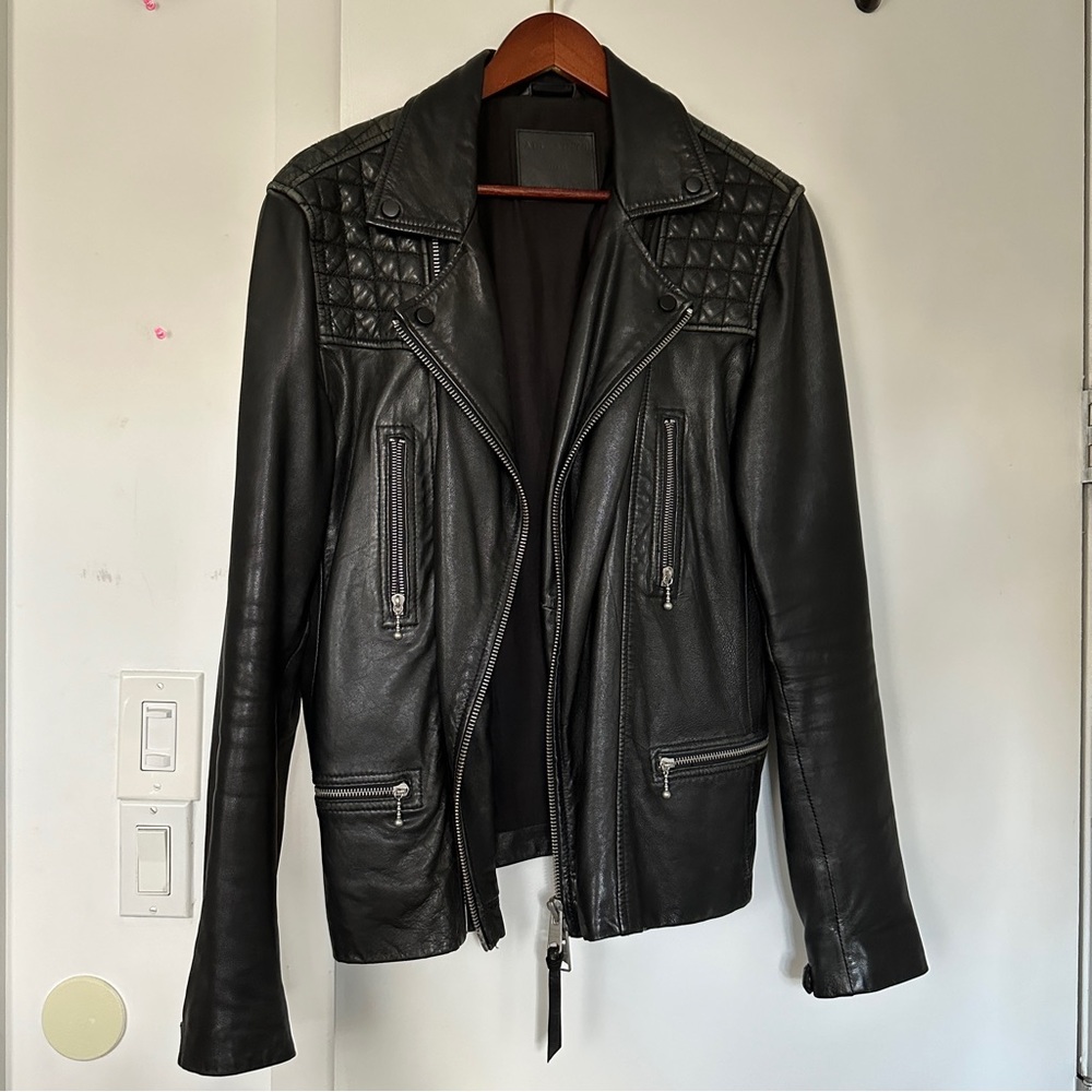 All Saints Black Quilted Leather Jacket - Small